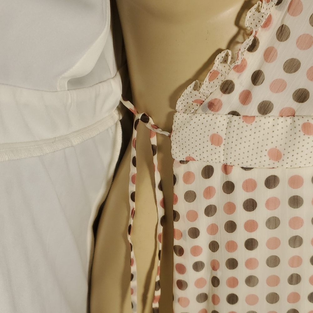 NWT Jonathan Martin Polka Dot Wrap Midi Dress Size 8 Cream Color Brown Pink Dot - Picture 7 of 12
